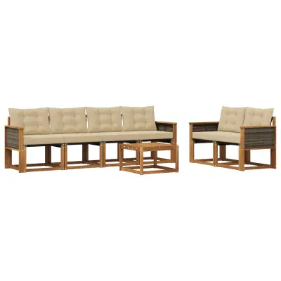 vidaXL Zunanja garnitura za sedenje z blazino 7 pcs Naravna in bež