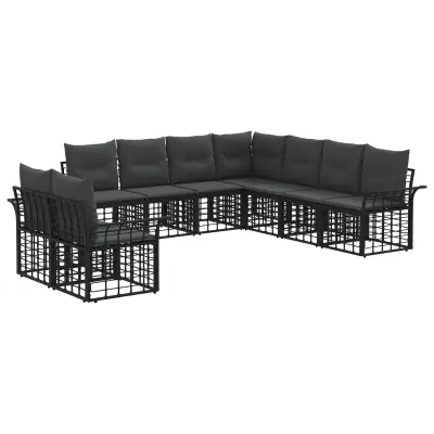 vidaXL Zunanja garnitura za sedenje 9 pcs Črna in Temno siva Poliester