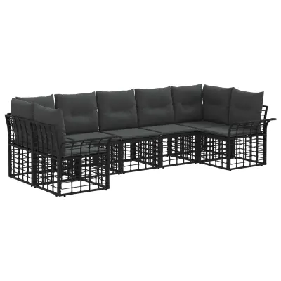 vidaXL Zunanja garnitura za sedenje 7 pcs Črna in Temno siva Poliester