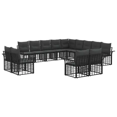 vidaXL Zunanja garnitura za sedenje 13 pcs Črna in Temno siva