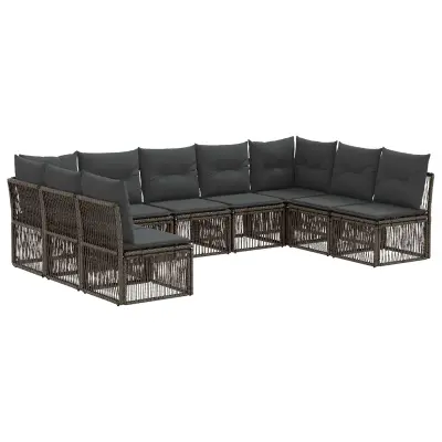 vidaXL Vrtna sedežna garnitura 9 pcs Siva poli ratan
