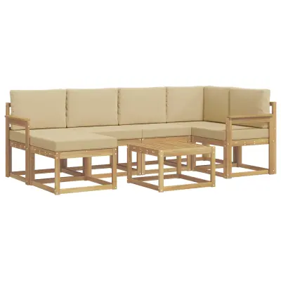 vidaXL Zunanja garnitura za sedenje z blazino 7 pcs Bela in bež