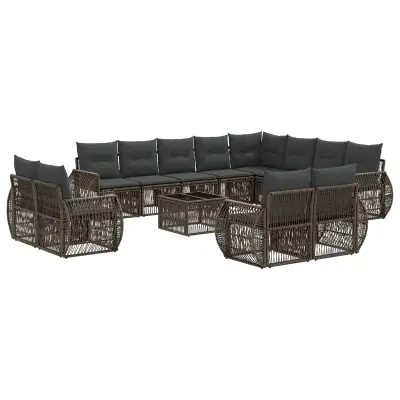 vidaXL Vrtna sedežna garnitura 13 pcs Siva in temno siva poli ratan