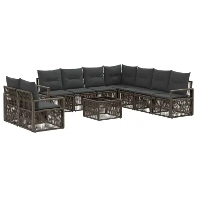vidaXL Vrtna sedežna garnitura 10 pcs Siva poli ratan