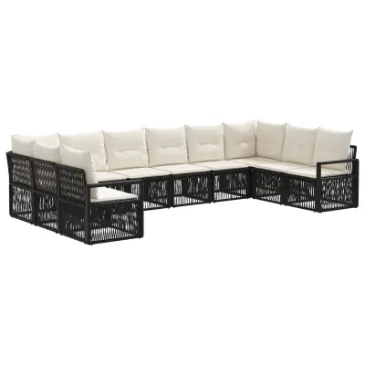 vidaXL Vrtna sedežna garnitura 10 pcs Črna poli ratan