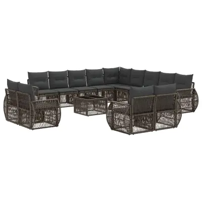 vidaXL Vrtna sedežna garnitura 14 pcs Siva in temno siva poli ratan