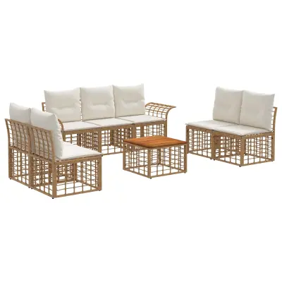 vidaXL Zunanja garnitura za sedenje 8 pcs Naravna in krem bela