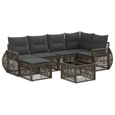 vidaXL Vrtna sedežna garnitura 7 pcs Siva in temno siva poli ratan