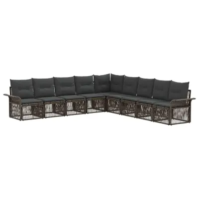 vidaXL Vrtna sedežna garnitura 9 pcs Siva poli ratan