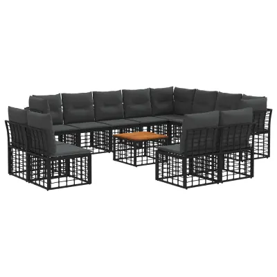 vidaXL Zunanja garnitura za sedenje 13 pcs Črna in Temno siva