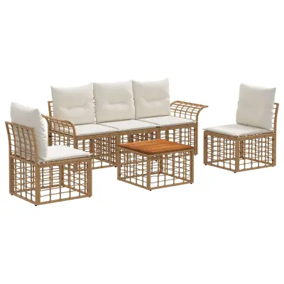 vidaXL Zunanja garnitura za sedenje 6 pcs Naravna in krem bela