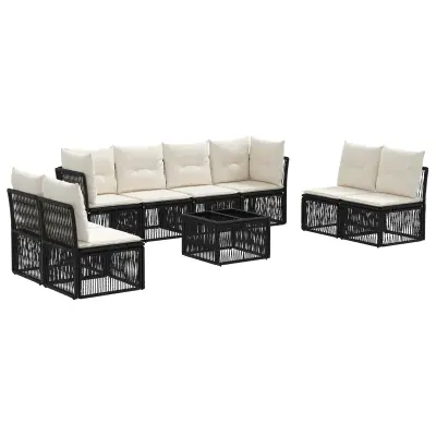 vidaXL Vrtna sedežna garnitura 9 pcs Črna poli ratan