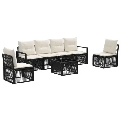 vidaXL Vrtna sedežna garnitura 7 pcs Črna poli ratan