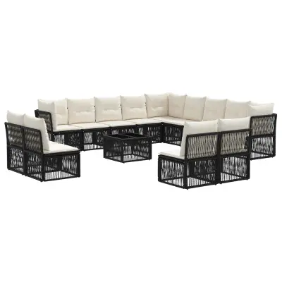 vidaXL Vrtna sedežna garnitura 14 pcs Črna poli ratan