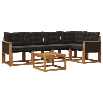 vidaXL Zunanja garnitura za sedenje z blazino 6 pcs Naravna in črna