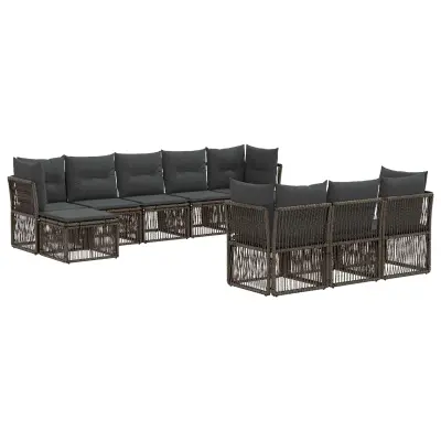 vidaXL Vrtna sedežna garnitura 10 pcs Siva poli ratan