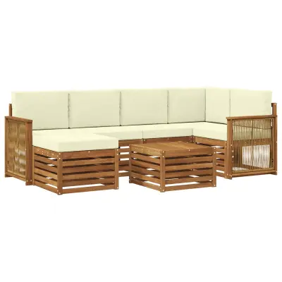 vidaXL Kotna sedežna garnitura z blazino 6 pcs Naravna in smetana