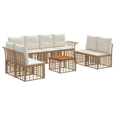 vidaXL Zunanja garnitura za sedenje 9 pcs Naravna in krem bela