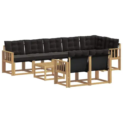 vidaXL Zunanja garnitura za sedenje z blazino 9 pcs Bela in črna