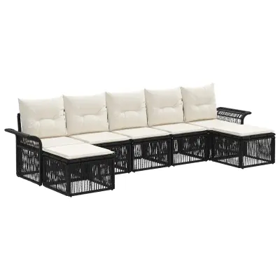 vidaXL Vrtna sedežna garnitura 7 pcs Črna poli ratan