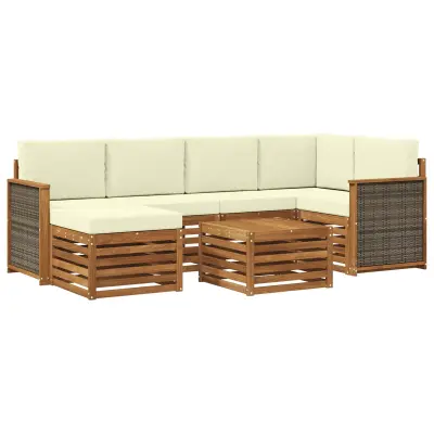vidaXL Kotna sedežna garnitura z blazino 6 pcs Naravna in smetana
