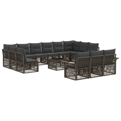 vidaXL Vrtna sedežna garnitura 14 pcs Siva poli ratan