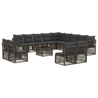 vidaXL Vrtna sedežna garnitura 14 pcs Siva poli ratan