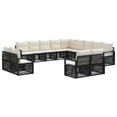 vidaXL Vrtna sedežna garnitura 13 pcs Črna poli ratan