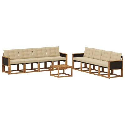 vidaXL Zunanja garnitura za sedenje z blazino 9 pcs Naravna in bež