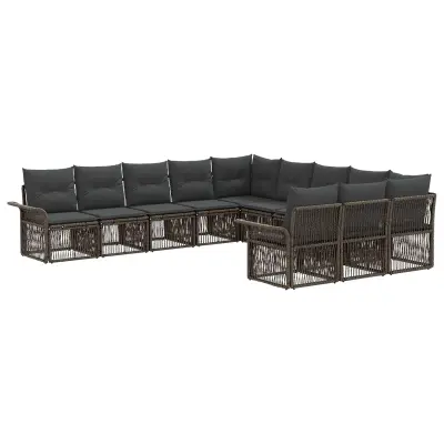 vidaXL Vrtna sedežna garnitura 11 pcs Siva poli ratan