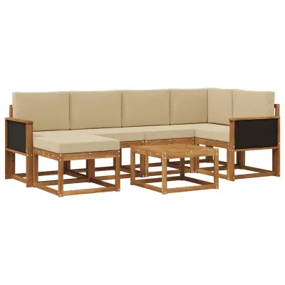 vidaXL Zunanja garnitura za sedenje z blazino 7 pcs Naravna in bež