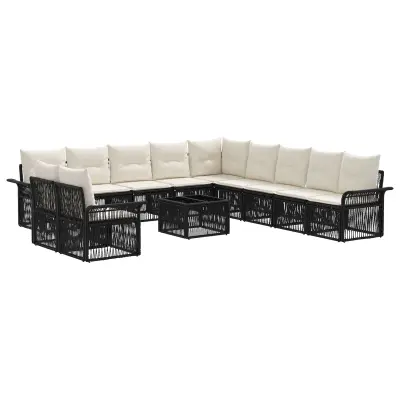 vidaXL Vrtna sedežna garnitura 12 pcs Črna poli ratan