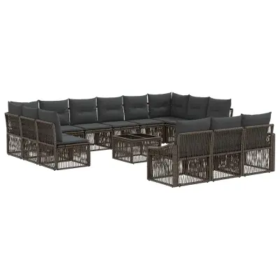 vidaXL Vrtna sedežna garnitura 14 pcs Siva poli ratan