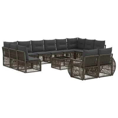 vidaXL Vrtna sedežna garnitura 13 pcs Siva in temno siva poli ratan