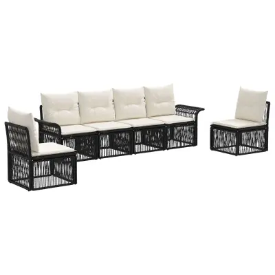 vidaXL Vrtna sedežna garnitura 6 pcs Črna poli ratan
