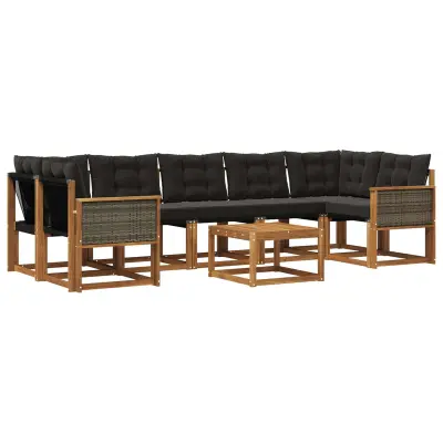 vidaXL Zunanja garnitura za sedenje z blazino 8 pcs Naravna in črna