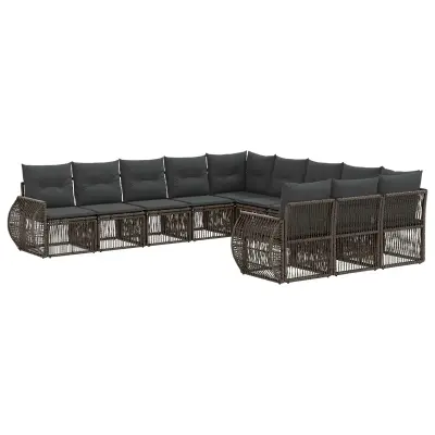 vidaXL Vrtna sedežna garnitura 11 pcs Siva in temno siva poli ratan