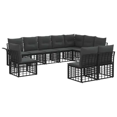 vidaXL Zunanja garnitura za sedenje 10 pcs Črna in Temno siva