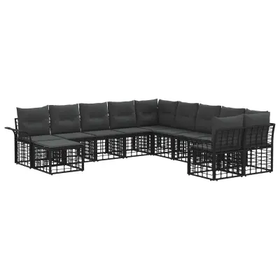 vidaXL Zunanja garnitura za sedenje 11 pcs Črna in Temno siva
