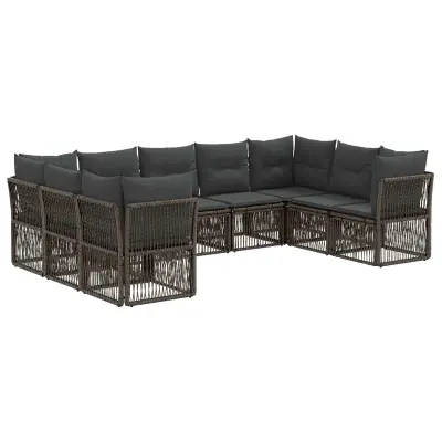 vidaXL Vrtna sedežna garnitura 9 pcs Siva poli ratan