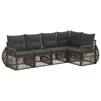 vidaXL Vrtna sedežna garnitura 5 pcs Siva in temno siva poli ratan