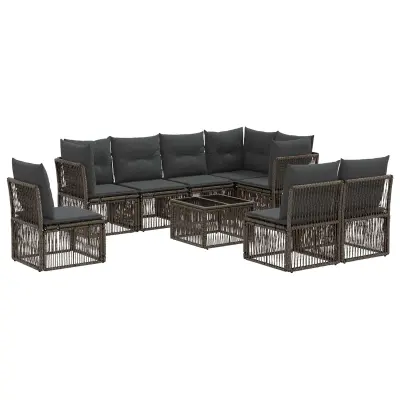 vidaXL Vrtna sedežna garnitura 9 pcs Siva poli ratan
