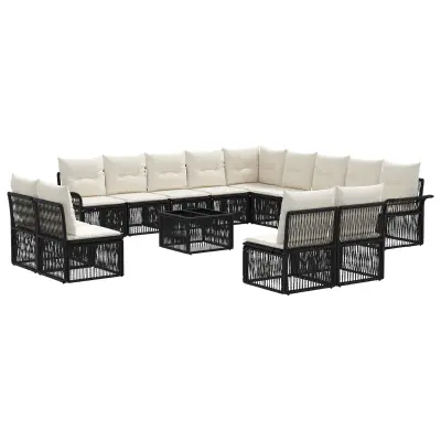 vidaXL Vrtna sedežna garnitura 14 pcs Črna poli ratan