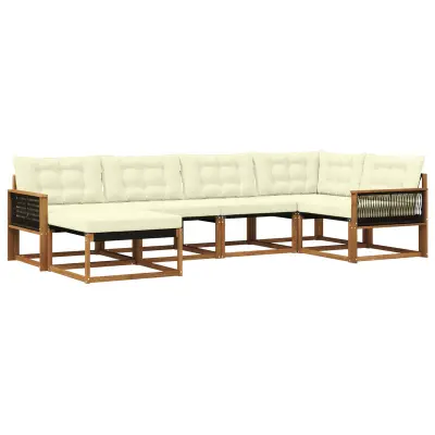 vidaXL Zunanja garnitura za sedenje z blazino 6 pcs Naravna in smetana