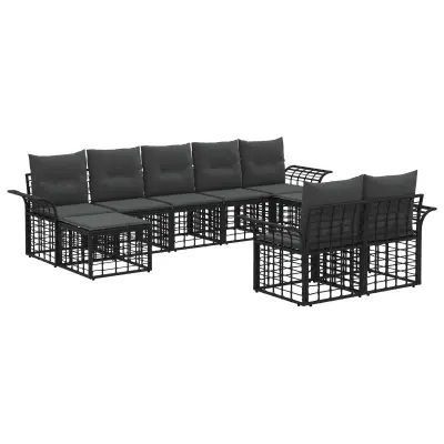 vidaXL Zunanja garnitura za sedenje 9 pcs Črna in Temno siva Poliester