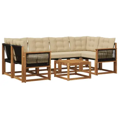 vidaXL Zunanja garnitura za sedenje z blazino 7 pcs Naravna in bež