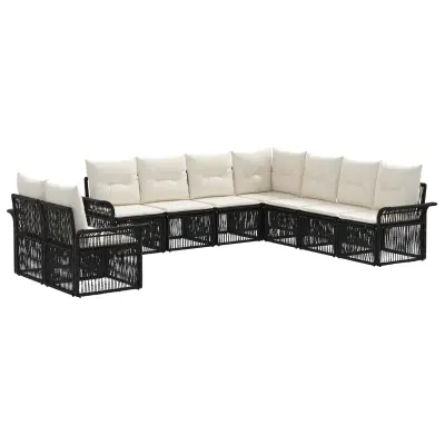 vidaXL Vrtna sedežna garnitura 9 pcs Črna poli ratan