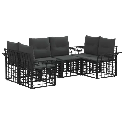 vidaXL Zunanja garnitura za sedenje 6 pcs Črna in Temno siva Poliester