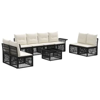 vidaXL Vrtna sedežna garnitura 9 pcs Črna poli ratan