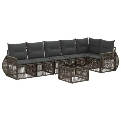 vidaXL Vrtna sedežna garnitura 7 pcs Siva in temno siva poli ratan